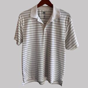 Rec Tech Performance Polo Shirt Mens Large White Striped Short Sleeve‎
